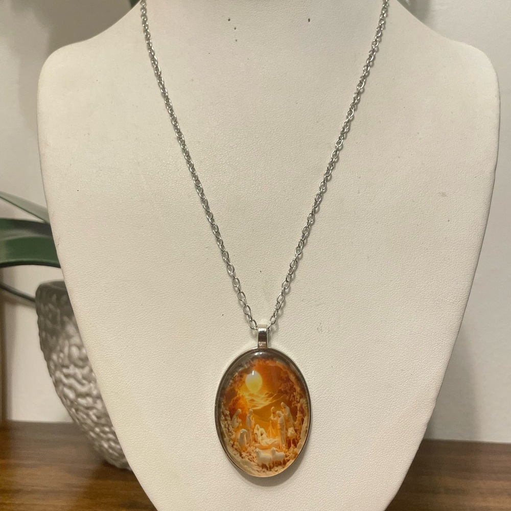 Silver and Orange Pendant Necklace